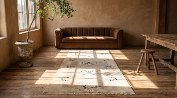 Antique peking chinese floral ivory 1930s hallway runner rug 6 Antique peking chinese floral ivory 1930s hallway runner rug (sku 22901) - room view