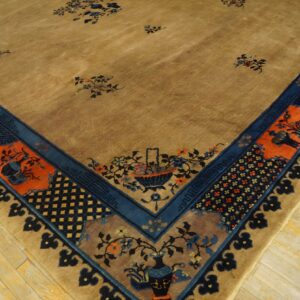 Antique Peking Chinese Floral Ivory Beige Cream White 1920s Rug (SKU 24435) - styled overhead view