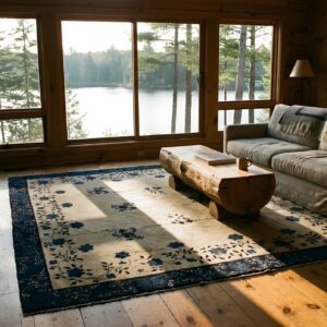 Antique Peking Chinese Floral Ivory Square 1880s Rug (SKU 23819) - room view