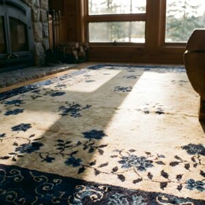 Antique Peking Chinese Floral Ivory Square 1880s Rug (SKU 23819) - in-room detail