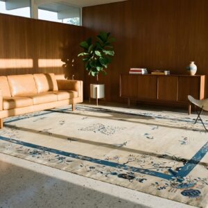 Antique Peking Chinese Floral Medallion Wool Hand Knotted Pile 1920s Rug (SKU 25242) - room view