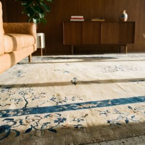 Antique Peking Chinese Floral Medallion Wool Hand Knotted Pile 1920s Rug (SKU 25242) - in-room detail