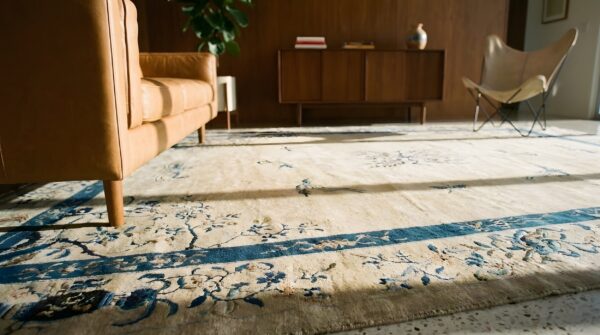 Antique peking chinese floral medallion wool hand knotted pile 1920s rug 12 Antique peking chinese floral medallion wool hand knotted pile 1920s rug (sku 25242) - in-room detail