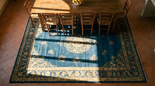 Antique peking chinese floral, medallion knotted rug 2 Antique peking chinese floral, medallion knotted rug (sku 23821) - styled overhead view