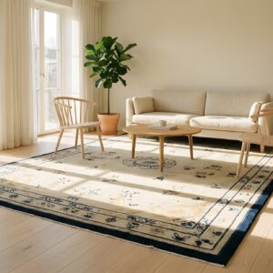 Antique Peking Chinese Floral, Medallion Beige 1880s Rug (SKU 24358) - room view
