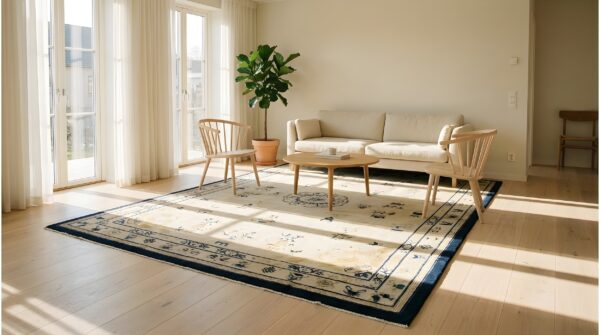 Antique peking chinese floral, medallion beige 1880s rug 8 Antique peking chinese floral, medallion beige 1880s rug (sku 24358) - room view