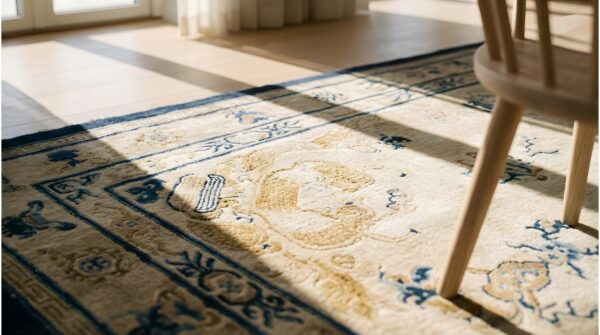 Antique peking chinese floral, medallion beige 1880s rug 9 Antique peking chinese floral, medallion beige 1880s rug (sku 24358) - in-room detail