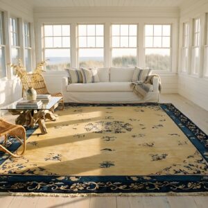 Antique Peking Chinese Floral, Medallion Beige 1890s Rug (SKU 24069) - in-room detail