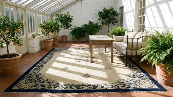 Antique peking chinese floral, medallion beige 1900s rug 10 Antique peking chinese floral, medallion beige 1900s rug (sku 24008) - room view