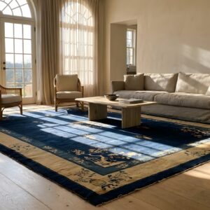Antique Peking Chinese Floral, Medallion Beige, Blue Navy 1900s Rug (SKU 24635) - room view