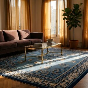 Antique Peking Chinese Floral, Medallion Blue 1890s Rug (SKU 24634) - room view