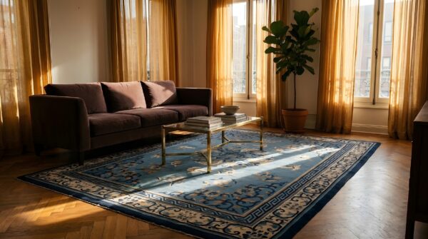 Antique peking chinese floral, medallion blue 1890s rug 10 Antique peking chinese floral, medallion blue 1890s rug (sku 24634) - room view