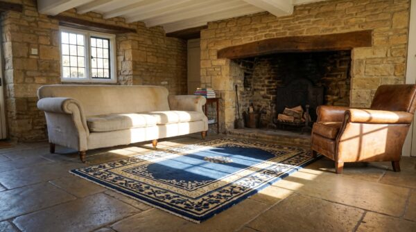Antique peking chinese floral medallion hand knotted blue area rug 8 Antique peking chinese floral medallion hand knotted blue area rug (sku 24822) - room view