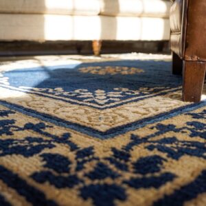 Antique Peking Chinese Floral Medallion Hand Knotted Blue Area Rug (SKU 24822) - in-room detail