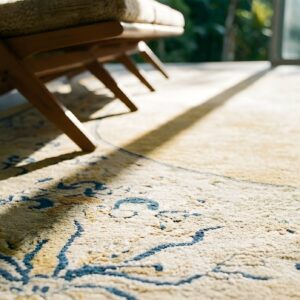 Antique Peking Chinese Floral, Medallion Ivory 1890s Rug (SKU 24904) - in-room detail