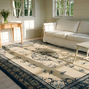 Antique Peking Chinese Floral, Medallion Ivory 1920s Rug (SKU 24011) - in-room detail