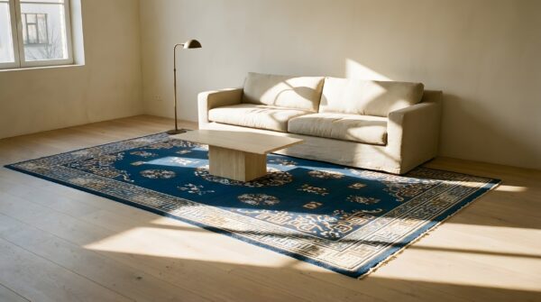 Antique peking chinese floral, medallion navy 1880s rug (sku 24060) - room view