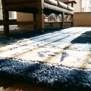 Antique Peking Chinese Floral, Medallion Navy 1900s Rug (SKU 23682) - in-room detail