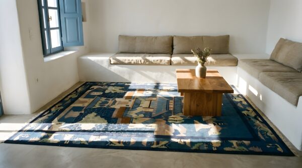Antique peking chinese geometric blue 1920s rug 9 Antique peking chinese geometric blue 1920s rug (sku 24591) - room view