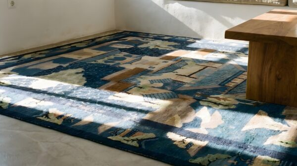 Antique peking chinese geometric blue 1920s rug 10 Antique peking chinese geometric blue 1920s rug (sku 24591) - in-room detail