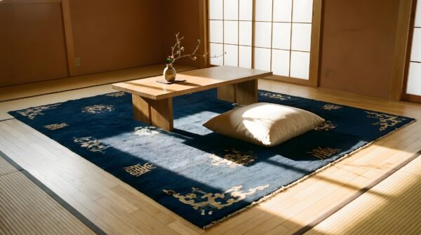 Antique peking chinese geometric blue navy 1930s rug 10 Antique peking chinese geometric blue navy 1930s rug (sku 24582) - room view
