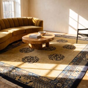 Antique Peking Chinese Geometric Ivory Beige Cream White 1880s Rug (SKU 24399) - room view