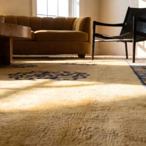 Antique Peking Chinese Geometric Ivory Beige Cream White 1880s Rug (SKU 24399) - in-room detail