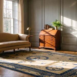 Antique Peking Chinese Geometric Ivory Beige Cream White 1900s Rug (SKU 24669) - room view