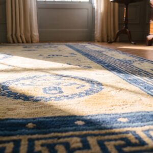 Antique Peking Chinese Geometric Ivory Beige Cream White 1900s Rug (SKU 24669) - in-room detail