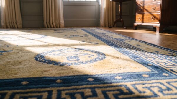 Antique peking chinese geometric ivory beige cream white 1900s rug 10 Antique peking chinese geometric ivory beige cream white 1900s rug (sku 24669) - in-room detail