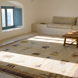 Antique Peking Chinese Geometric Ivory Beige Cream White 1920s Rug (SKU 24592) - room view