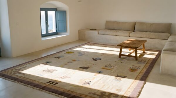 Antique peking chinese geometric ivory beige cream white 1920s rug 9 Antique peking chinese geometric ivory beige cream white 1920s rug (sku 24592) - room view
