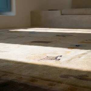 Antique Peking Chinese Geometric Ivory Beige Cream White 1920s Rug (SKU 24592) - in-room detail