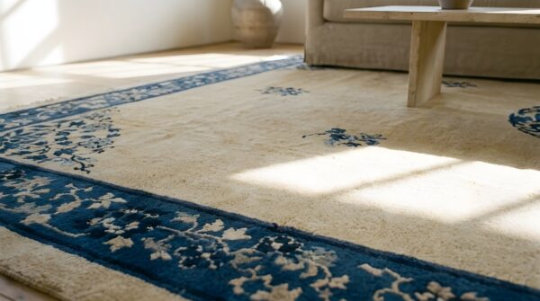 Antique peking chinese medallion beige 1920s rug 9 Antique peking chinese medallion beige 1920s rug (sku 23749) - in-room detail