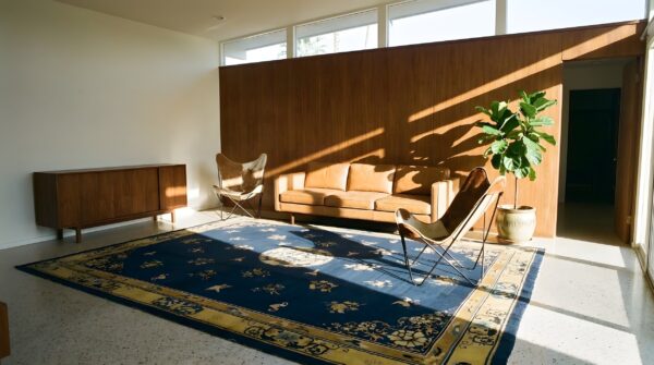 Antique peking chinese medallion beige, blue 1920s rug (sku 24606) - room view