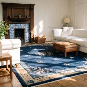 Antique Peking Chinese Medallion Beige, Blue Navy 1920s Rug (SKU 24470) - room view