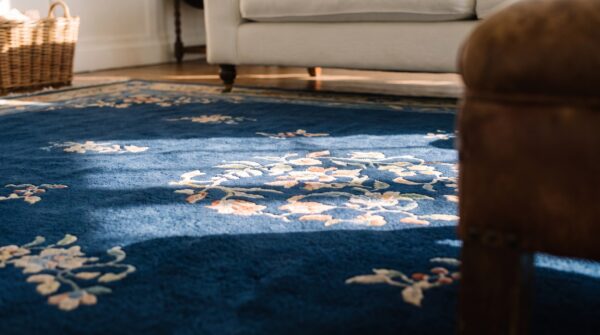 Antique peking chinese medallion beige, blue navy 1920s rug 11 Antique peking chinese medallion beige, blue navy 1920s rug (sku 24470) - in-room detail