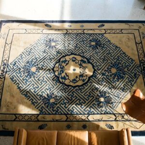 Antique Peking Chinese Medallion Black 1870s Rug (SKU 23679) - styled overhead view