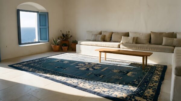 Antique peking chinese medallion blue 1890s rug 6 Antique peking chinese medallion blue 1890s rug (sku 23757) - room view