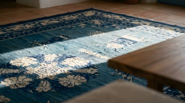 Antique peking chinese medallion blue 1890s rug 7 Antique peking chinese medallion blue 1890s rug (sku 23757) - in-room detail