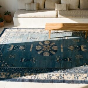 Antique Peking Chinese Medallion Blue 1890s Rug (SKU 23757) - styled overhead view