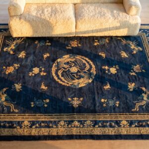 Antique Peking Chinese Medallion Blue 1890s Blue Rug (SKU 24221) - styled overhead view