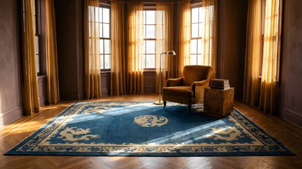 Antique peking chinese medallion blue 1900s rug 7 Antique peking chinese medallion blue 1900s rug (sku 23861) - room view