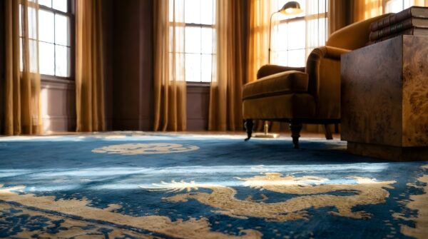 Antique peking chinese medallion blue 1900s rug 8 Antique peking chinese medallion blue 1900s rug (sku 23861) - in-room detail