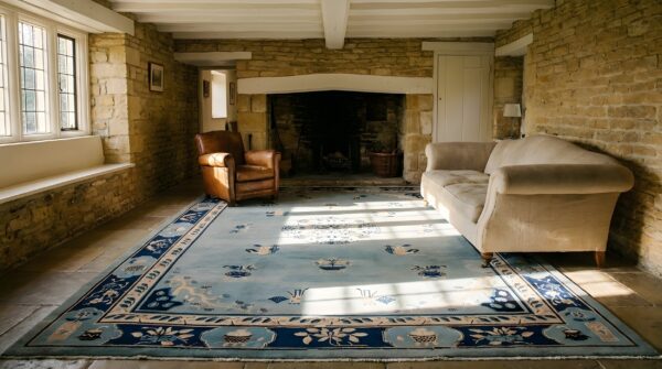 Antique peking chinese medallion blue 1920s rug 3 Antique peking chinese medallion blue 1920s rug (sku 24090) - room view