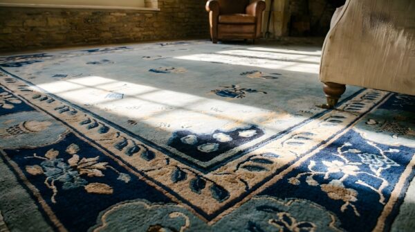 Antique peking chinese medallion blue 1920s rug 4 Antique peking chinese medallion blue 1920s rug (sku 24090) - in-room detail