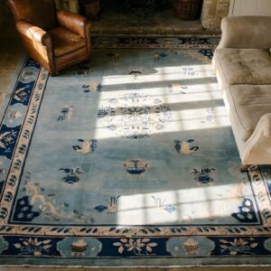 Antique Peking Chinese Medallion Blue 1920s Rug (SKU 24090) - styled overhead view