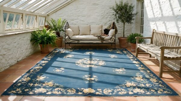 Antique peking chinese medallion blue 1920s blue rug 12 Antique peking chinese medallion blue 1920s blue rug (sku 24717) - room view