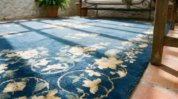 Antique peking chinese medallion blue 1920s blue rug 13 Antique peking chinese medallion blue 1920s blue rug (sku 24717) - in-room detail