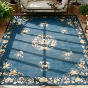 Antique Peking Chinese Medallion Blue 1920s Blue Rug (SKU 24717) - styled overhead view
